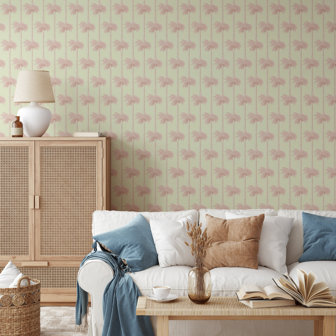 Retro Tiki Palm Trees - Pink Wallpaper