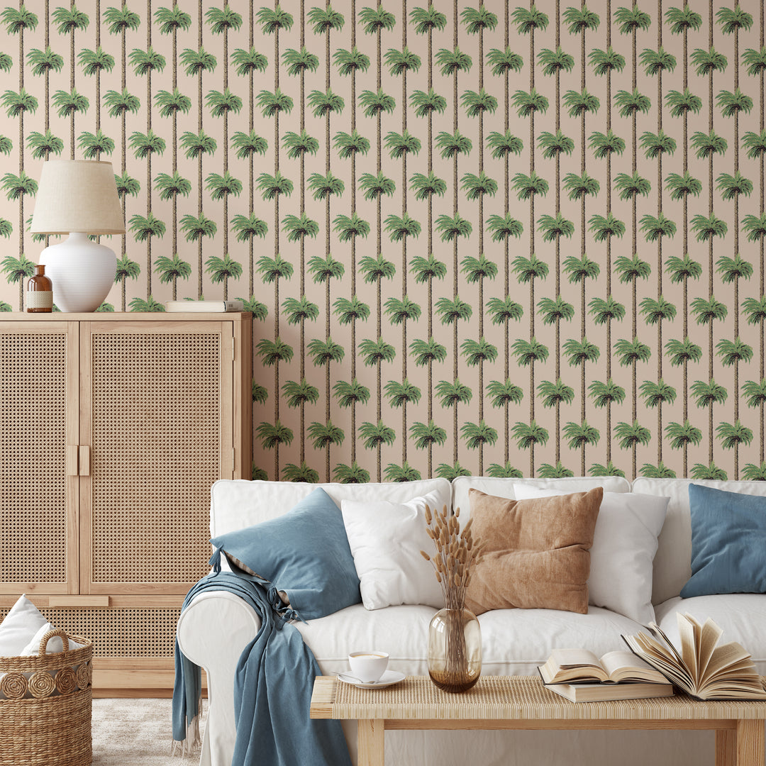 Retro Tiki Palm Trees - Tan Wallpaper