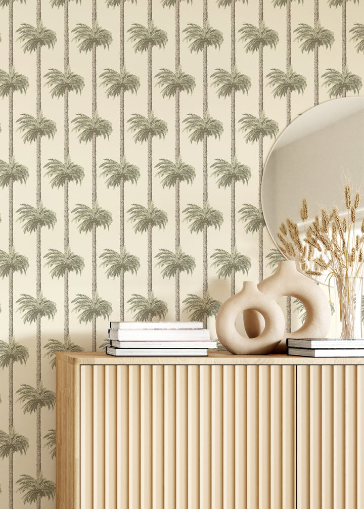 Retro Tiki Palm Trees - Sunbleached Beige Wallpaper