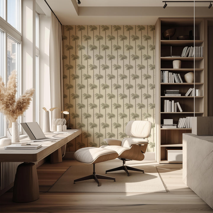 Retro Tiki Palm Trees - Sunbleached Beige Wallpaper