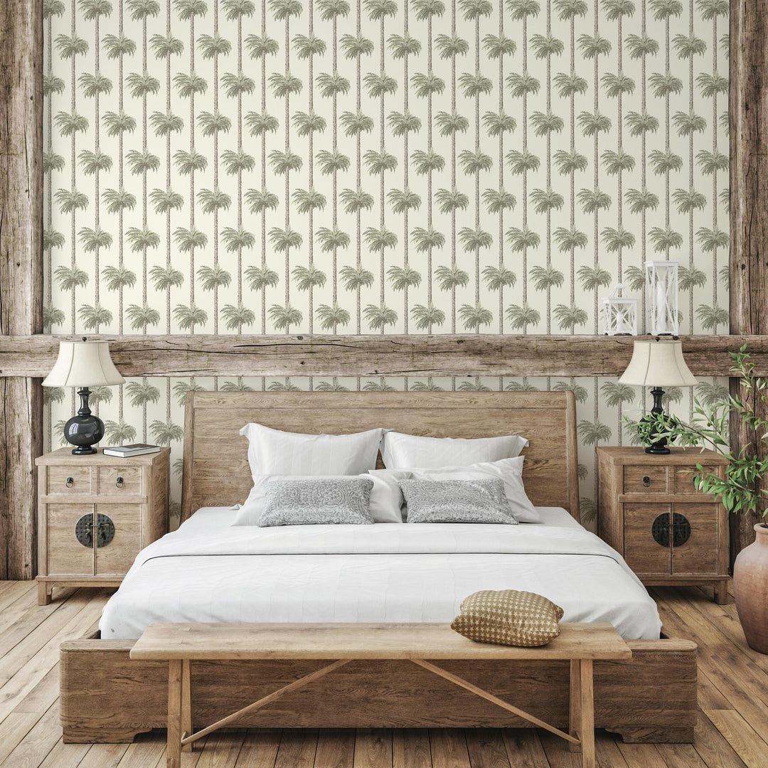 Retro Tiki Palm Trees - Sunbleached Beige Wallpaper