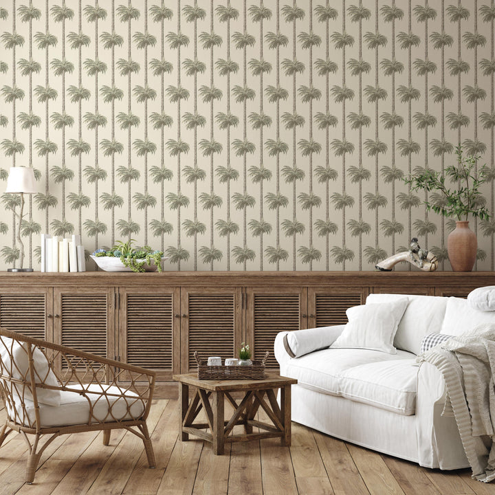 Retro Tiki Palm Trees - Sunbleached Beige Wallpaper