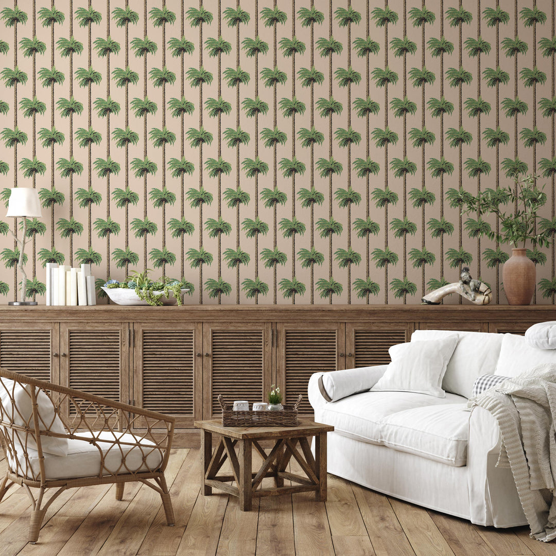 Retro Tiki Palm Trees - Tan Wallpaper