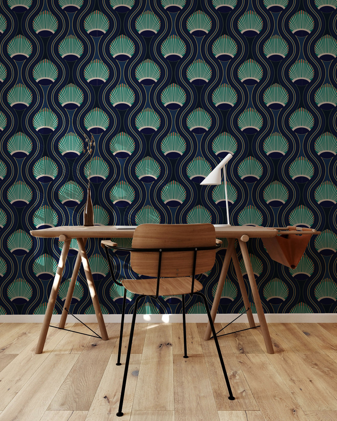 African Art Deco Shell - Blue Wallpaper by Julianne Taylor Style