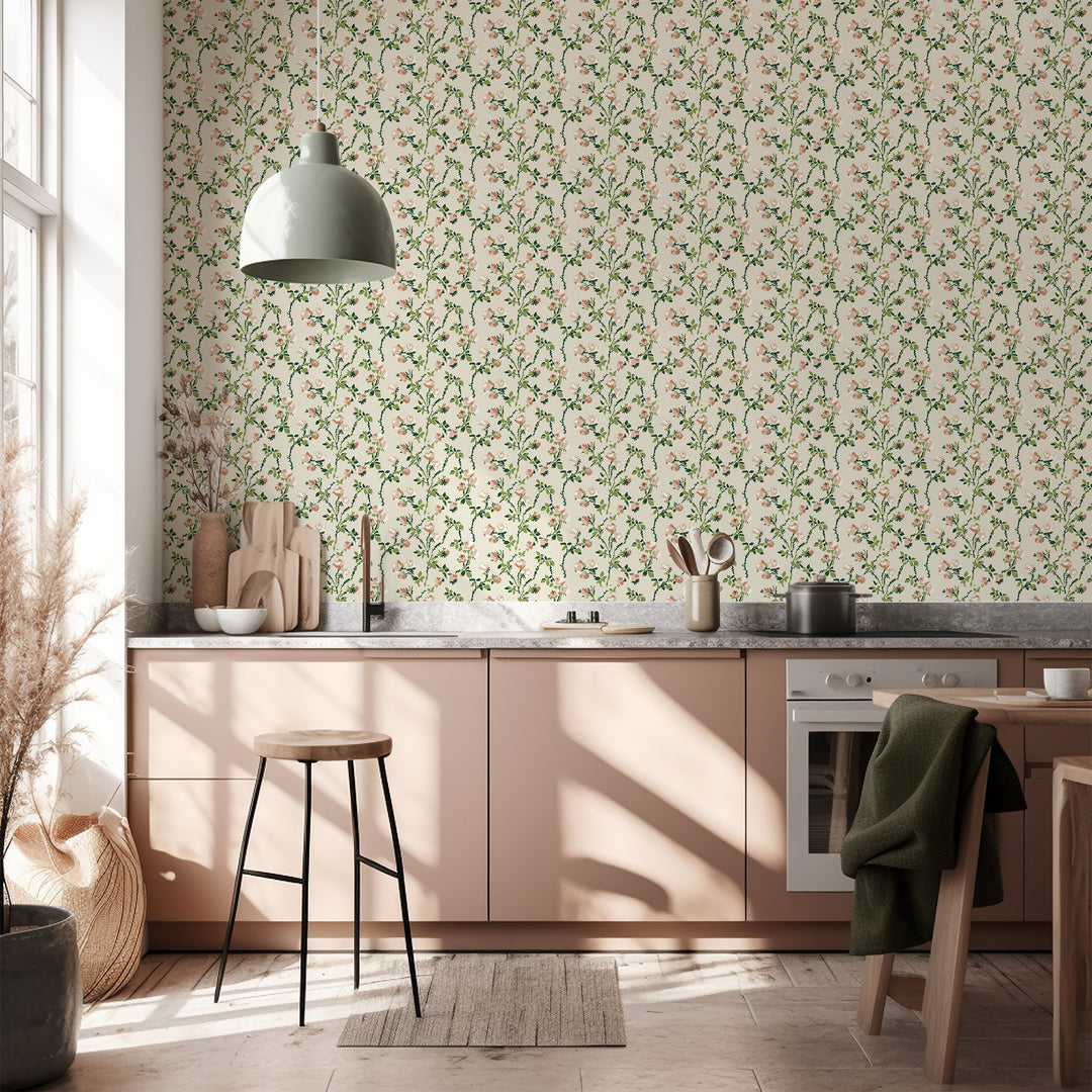 Rose Thorns - Ivory Garden Floral Wallpaper