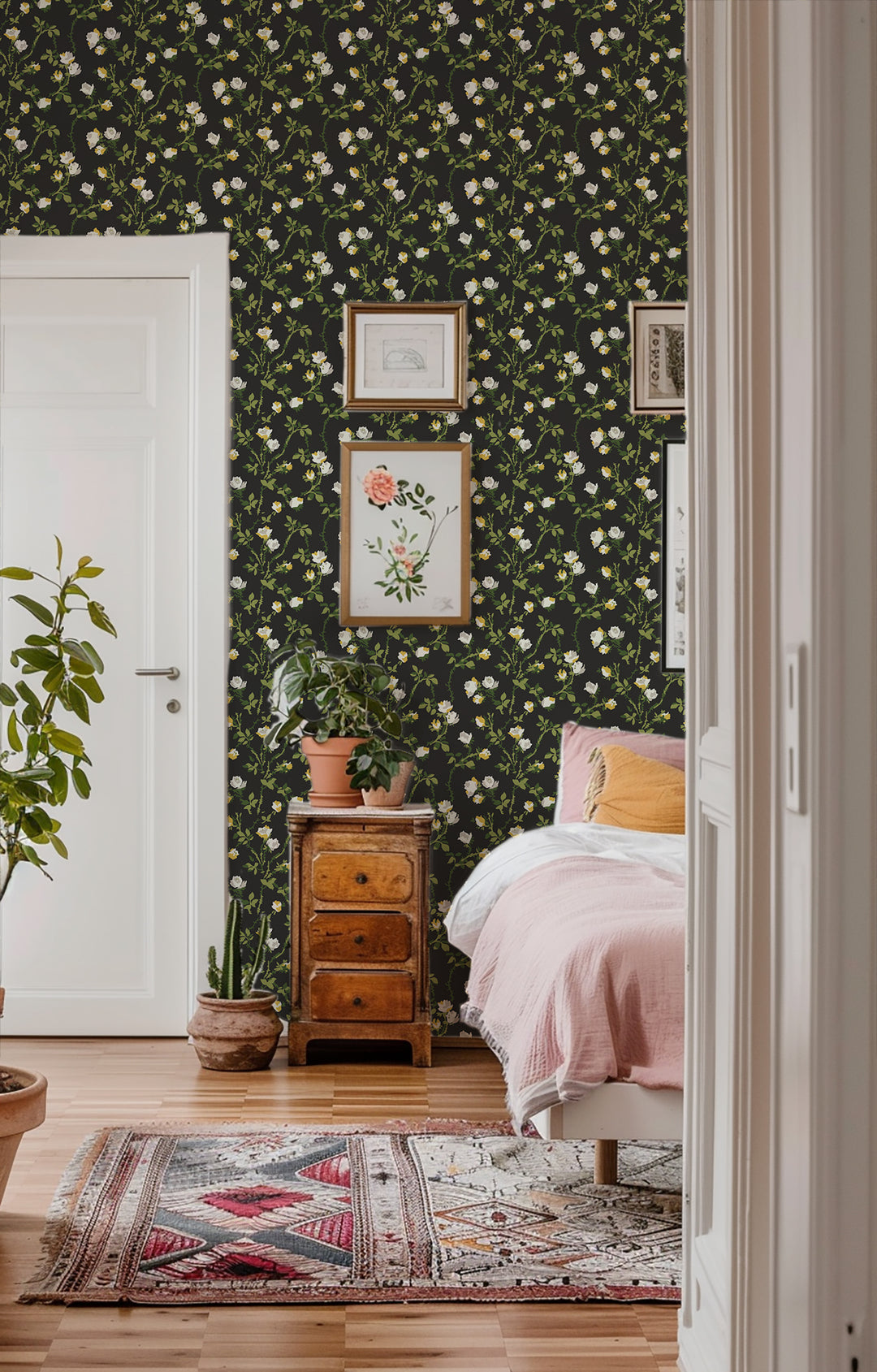 Rose Thorns - Soot Black Floral Wallpaper