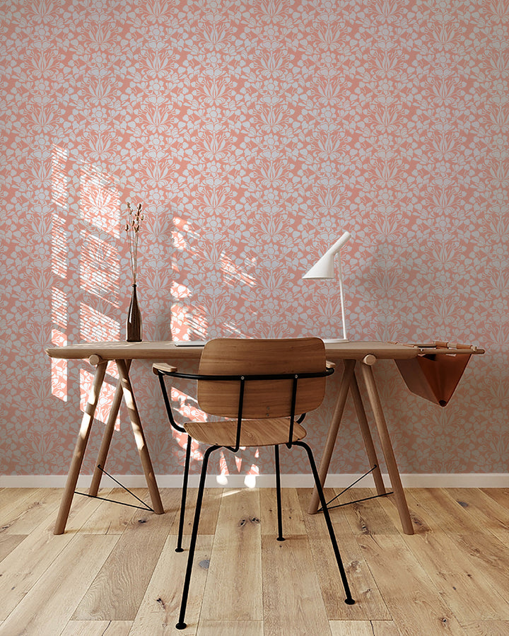Snapdragon - Bleached Coral Floral Wallpaper