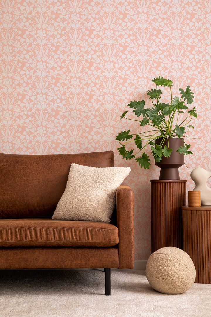 Snapdragon - Bleached Coral Floral Wallpaper