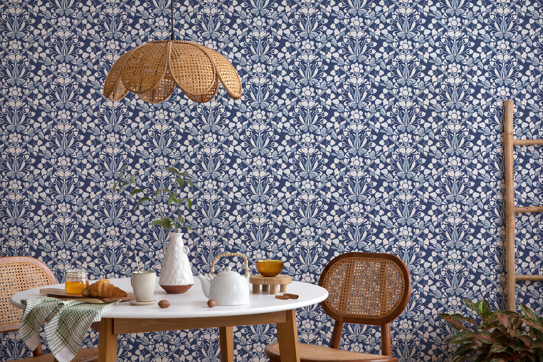 Snapdragon - Navy Blue Floral Wallpaper