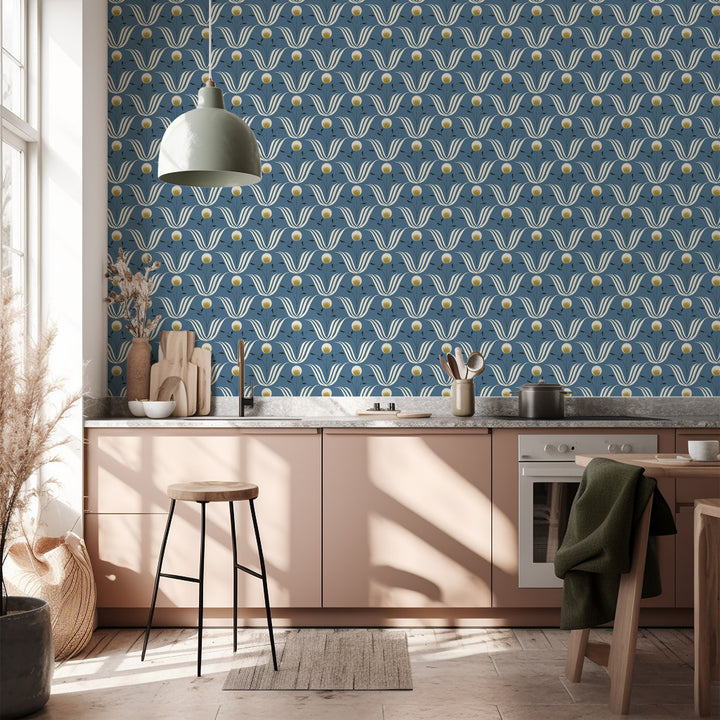 Spring Bloom - Blue Salt Floral Wallpaper