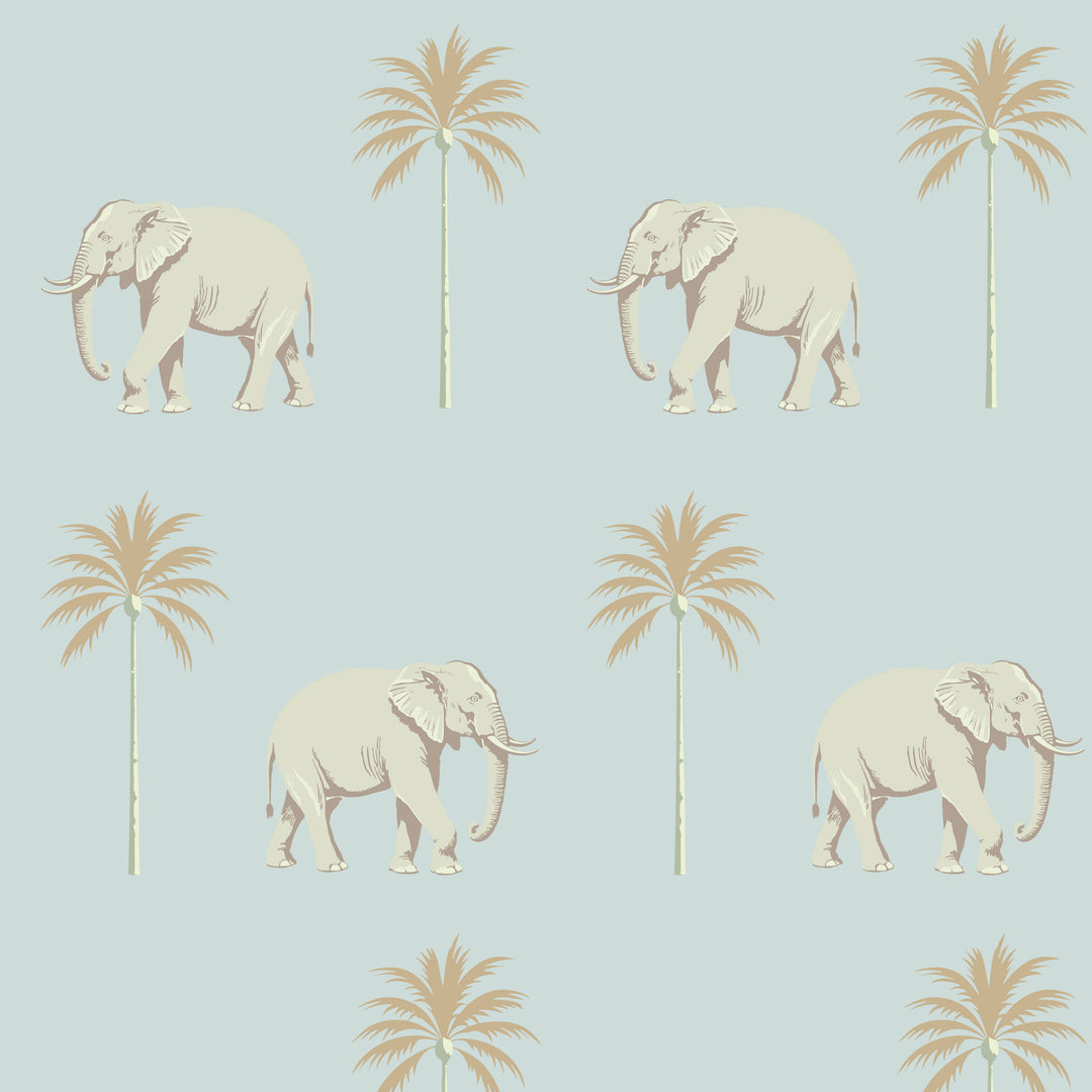Strolling Elephant - Blue Pearl Wallpaper