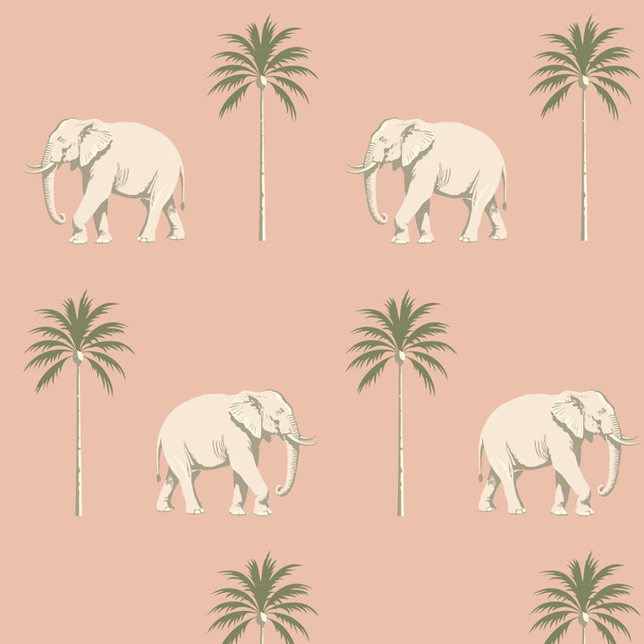 Strolling Elephant - Pink Savanna Wallpaper
