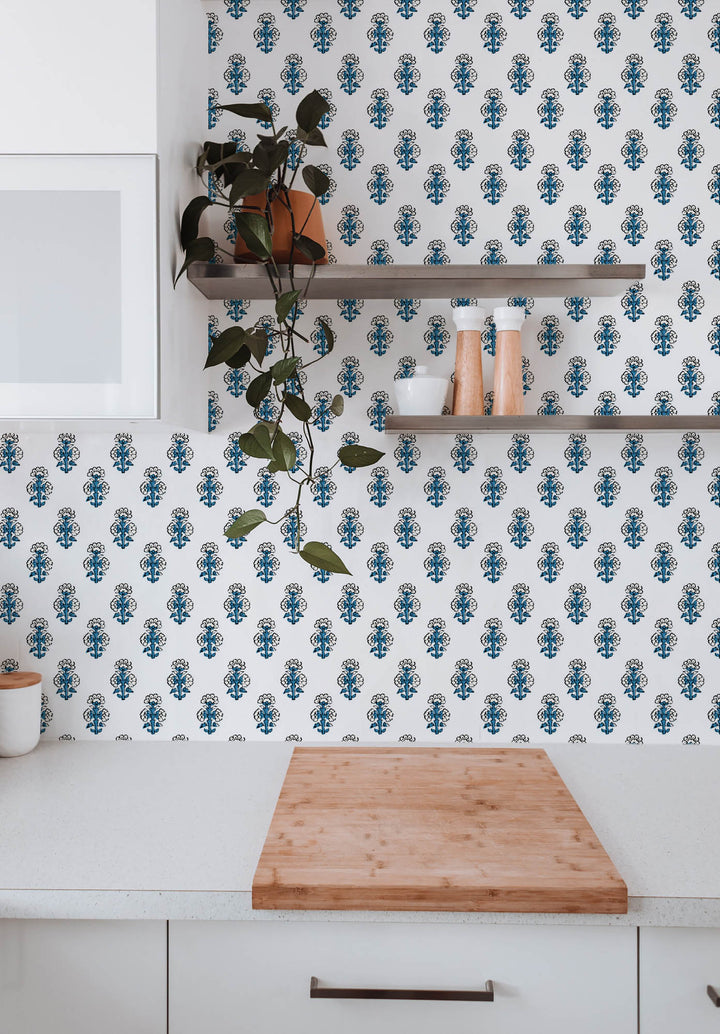 Talelayo - Blue and Black Floral Wallpaper by August Table