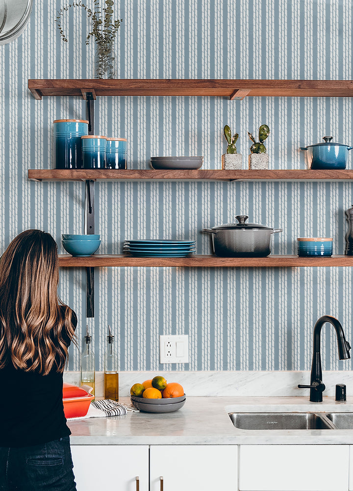 Tennessee Bamboo Stripes - Blue Smoke Wallpaper by Honey + Hank