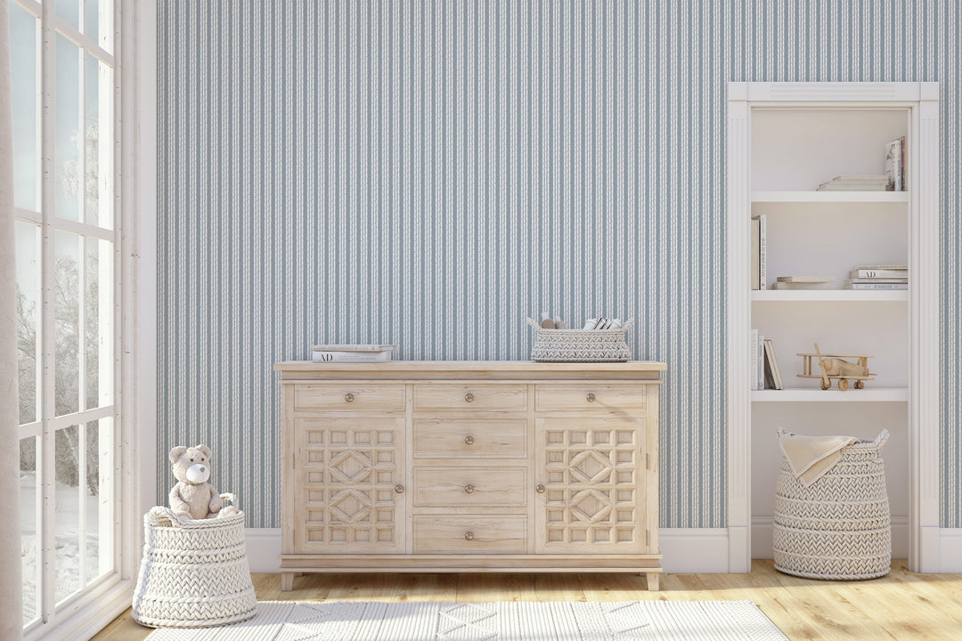 Tennessee Bamboo Stripes - Blue Smoke Wallpaper by Honey + Hank