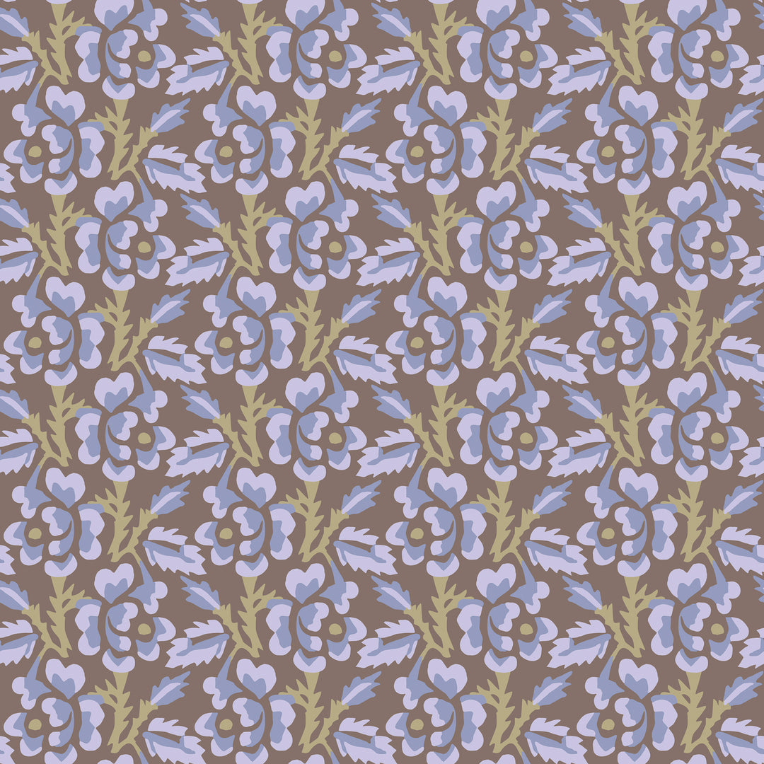 Thorn & Blossom - Brown Lavender Floral Wallpaper