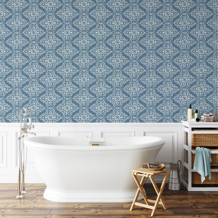 Timbre Damask - Blue Salt Wallpaper
