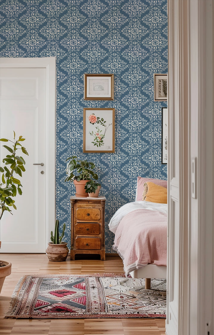 Timbre Damask - Blue Salt Wallpaper