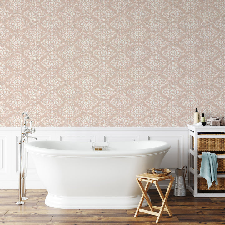 Timbre Damask - Dusty Peach Wallpaper