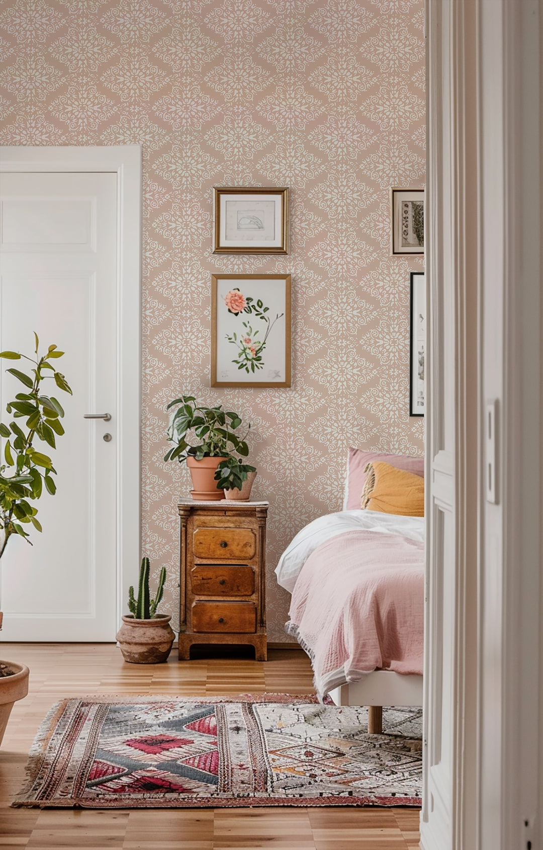 Timbre Damask - Dusty Peach Wallpaper