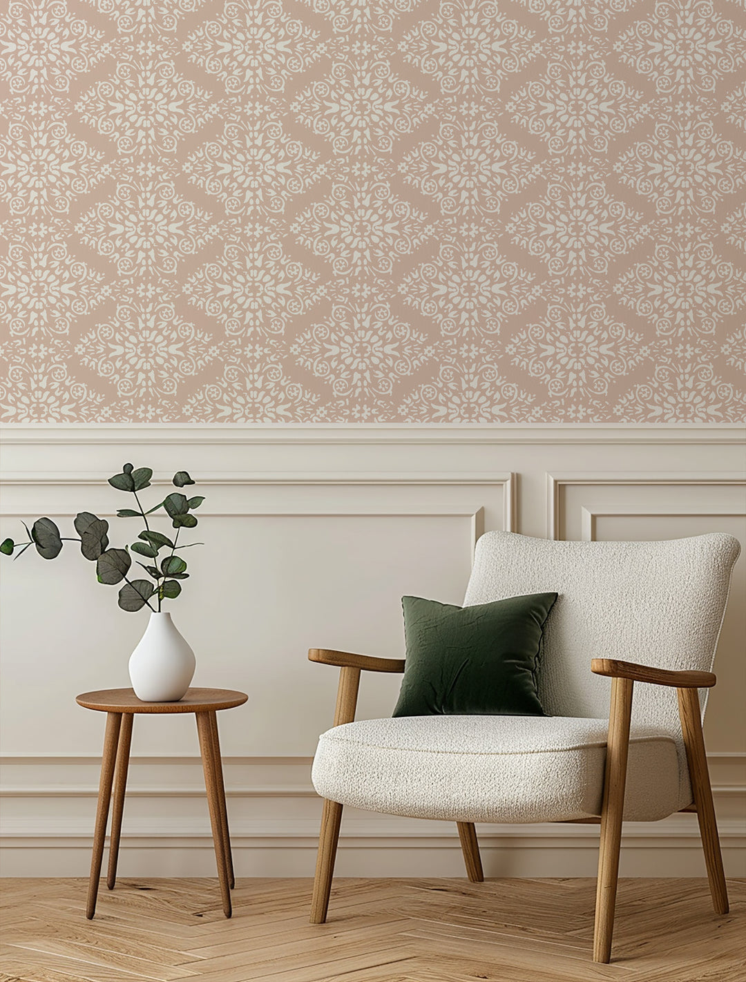 Timbre Damask - Dusty Peach Wallpaper