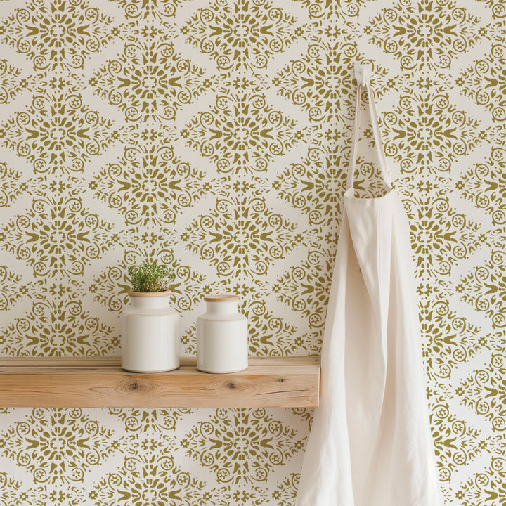 Timbre Damask - Honey Wallpaper