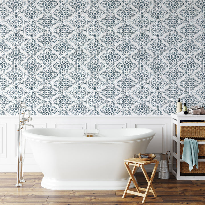 Timbre Damask - Stone Blue Wallpaper