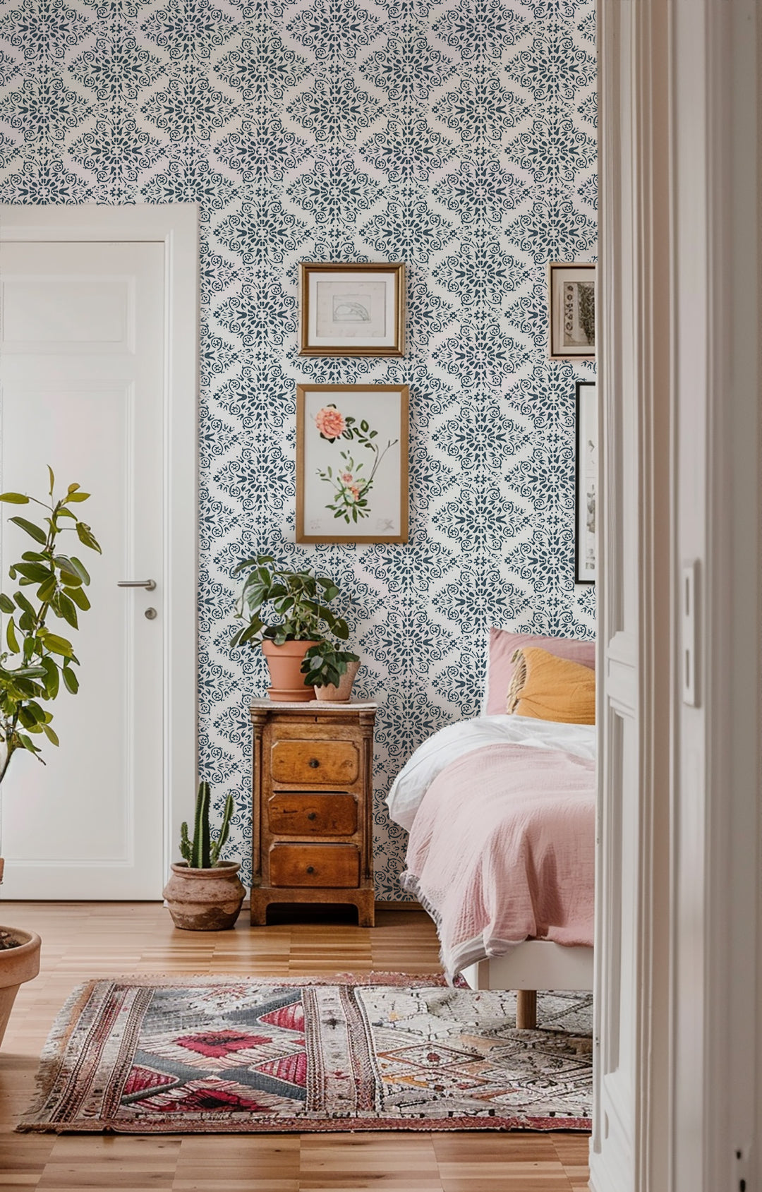 Timbre Damask - Stone Blue Wallpaper