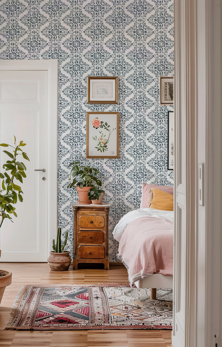 Timbre Damask - Stone Blue Wallpaper