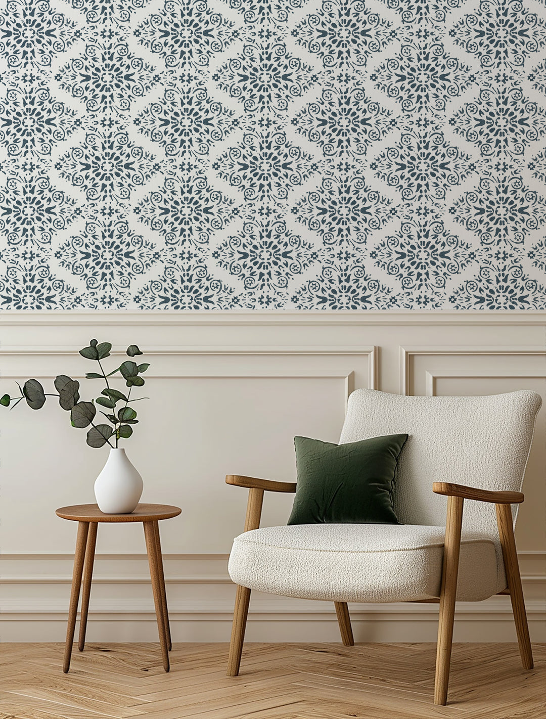 Timbre Damask - Stone Blue Wallpaper