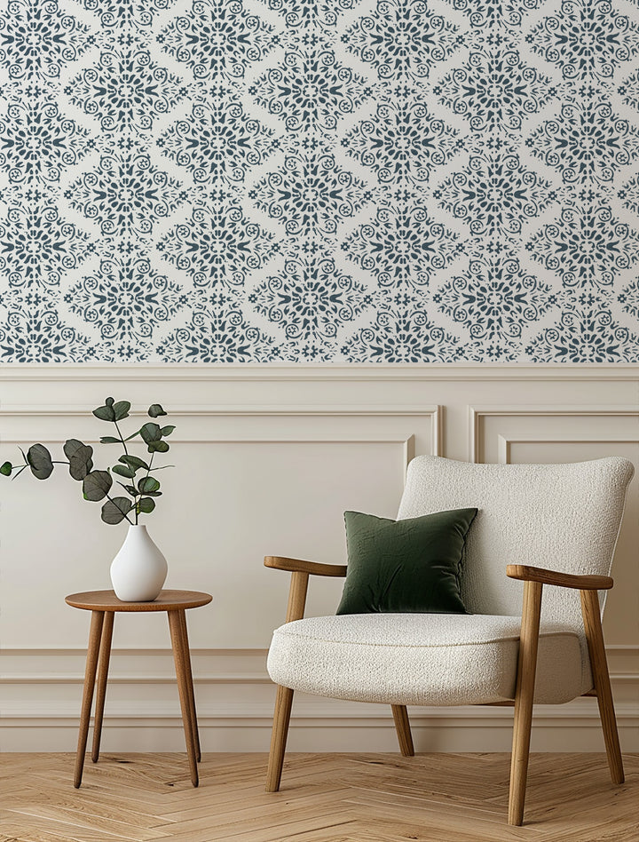 Timbre Damask - Stone Blue Wallpaper