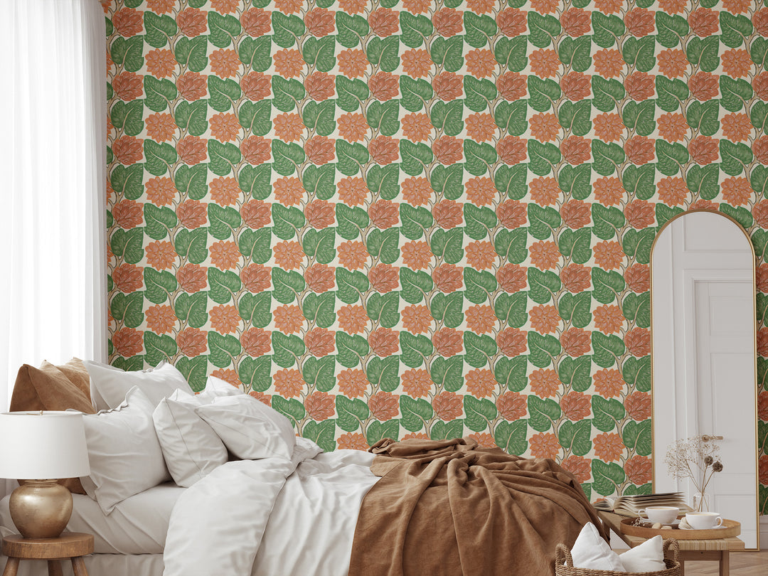Vintage Vines - Vermillion Red Floral Wallpaper by Bohemian Bungalow