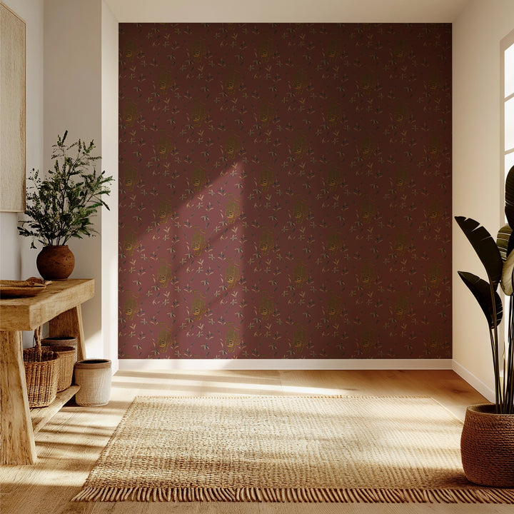 Stalking Tiger - Antique Red Wallpaper