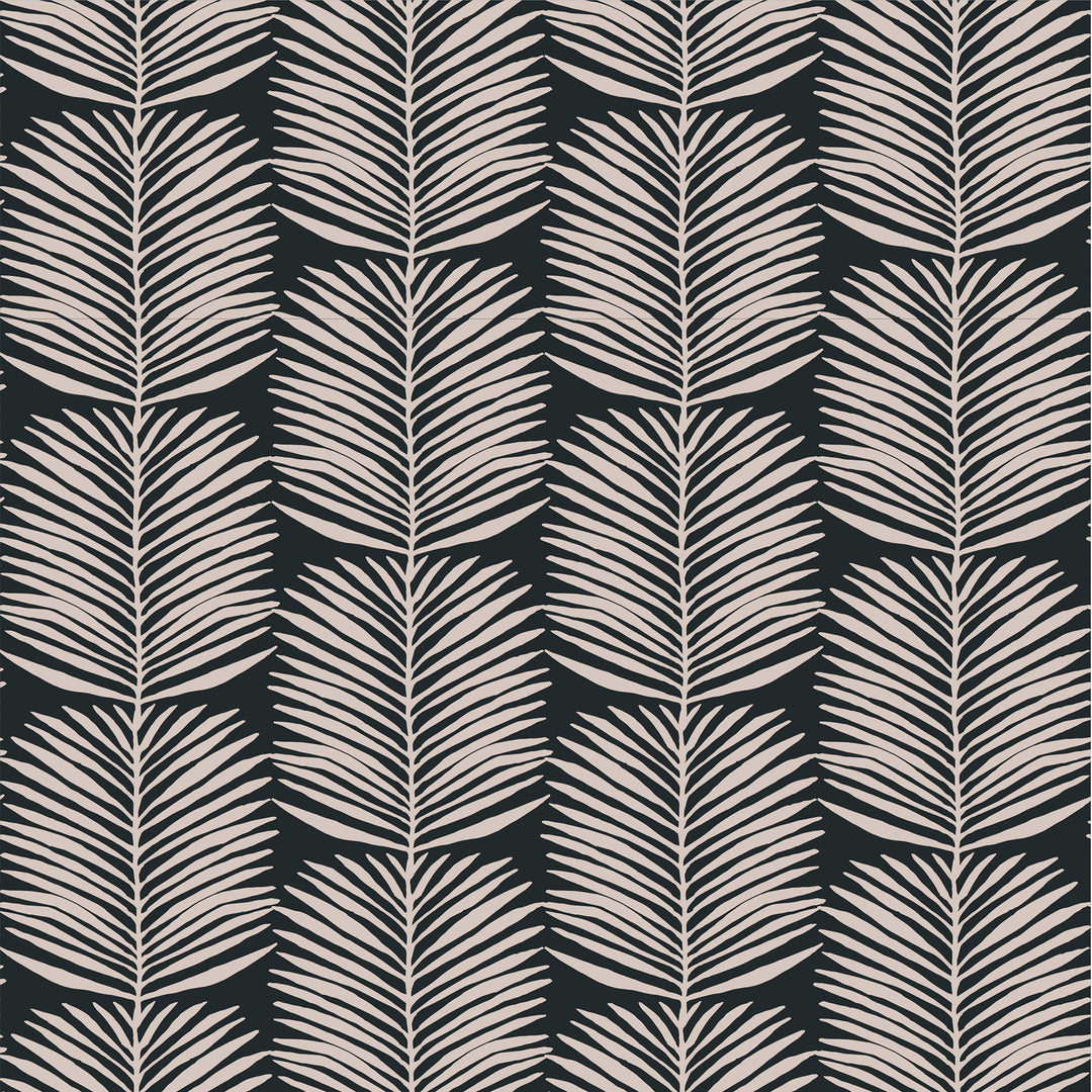 Betty White Palm Leaves - Black Blush Floral Wallpaper