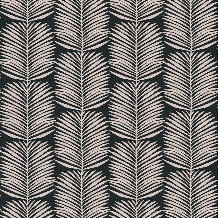 Betty White Palm Leaves - Black Blush Floral Wallpaper