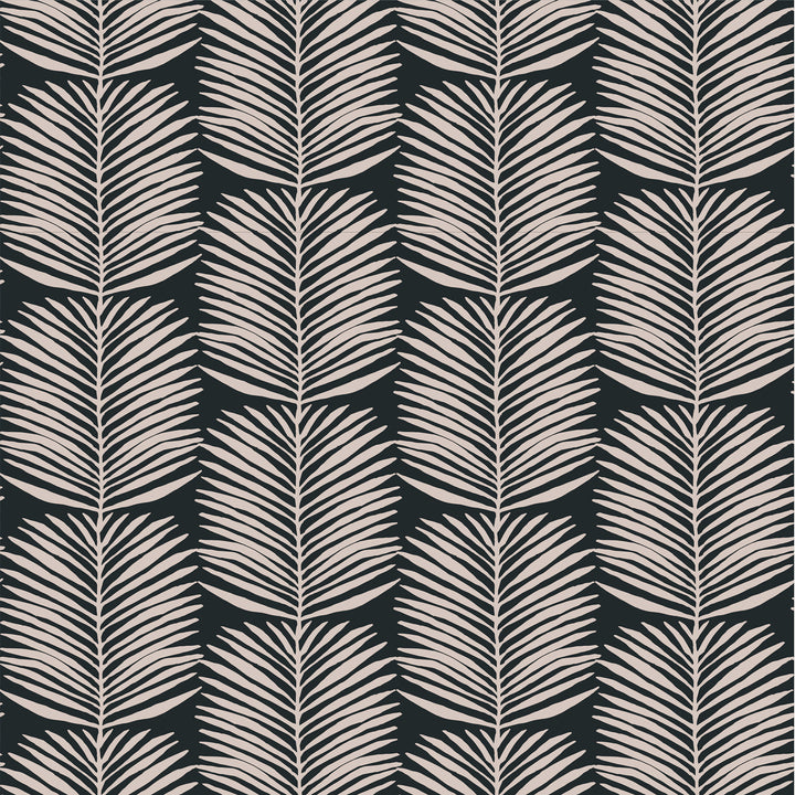 Betty White Palm Leaves - Black Blush Floral Wallpaper