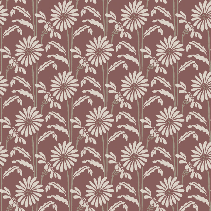 Woodland Bloom - Burgundy Floral Wallpaper