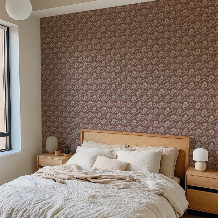 Woodland Bloom - Burgundy Floral Wallpaper