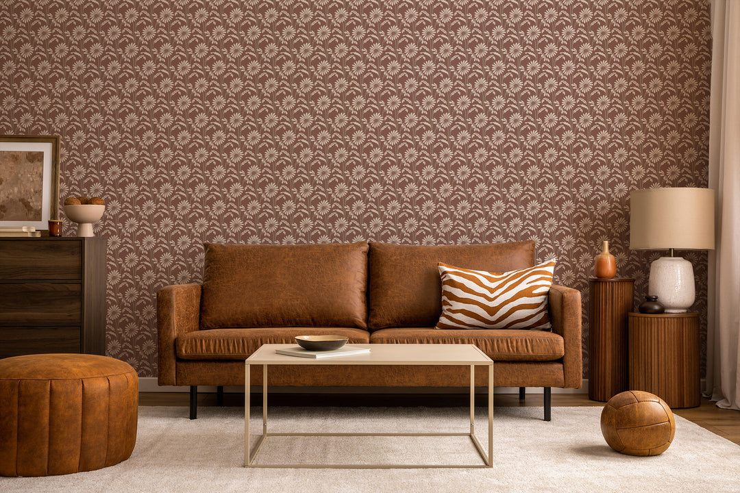 Woodland Bloom - Burgundy Floral Wallpaper