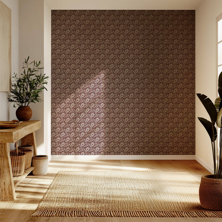 Woodland Bloom - Burgundy Floral Wallpaper