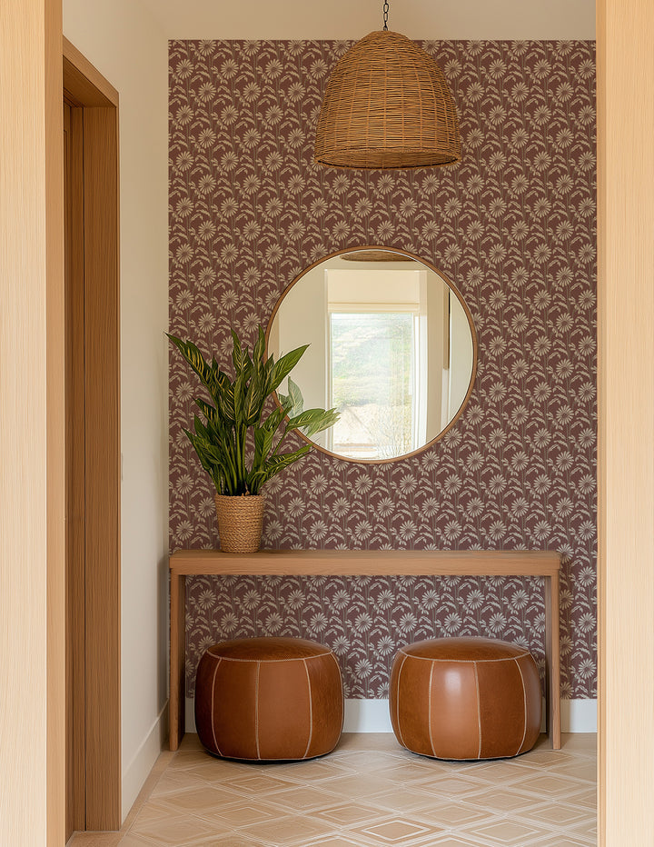 Woodland Bloom - Burgundy Floral Wallpaper