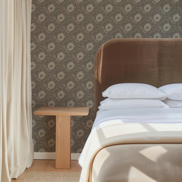 Woodland Bloom - Earthy Umber Floral Wallpaper