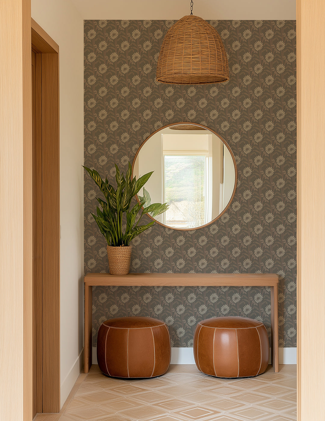 Woodland Bloom - Earthy Umber Floral Wallpaper
