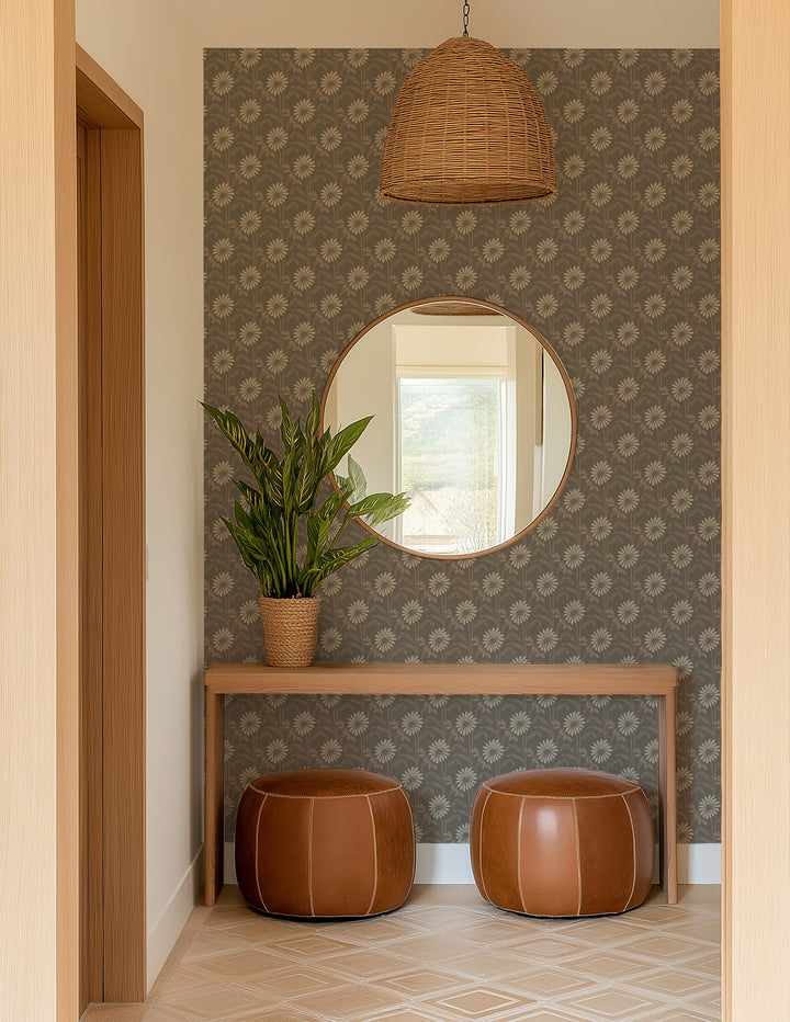 Woodland Bloom - Earthy Umber Floral Wallpaper