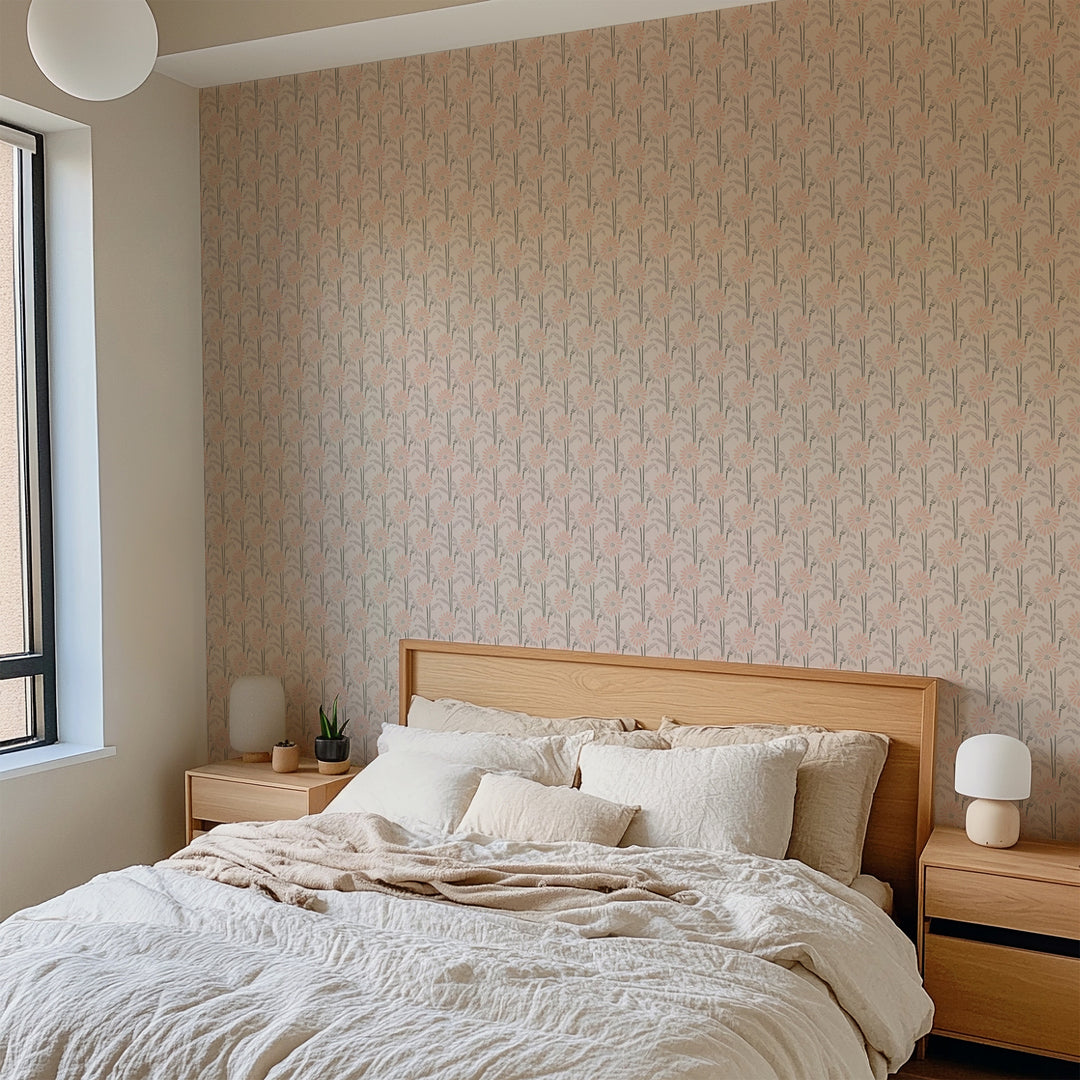 Woodland Bloom - Pink Apricot Floral Wallpaper