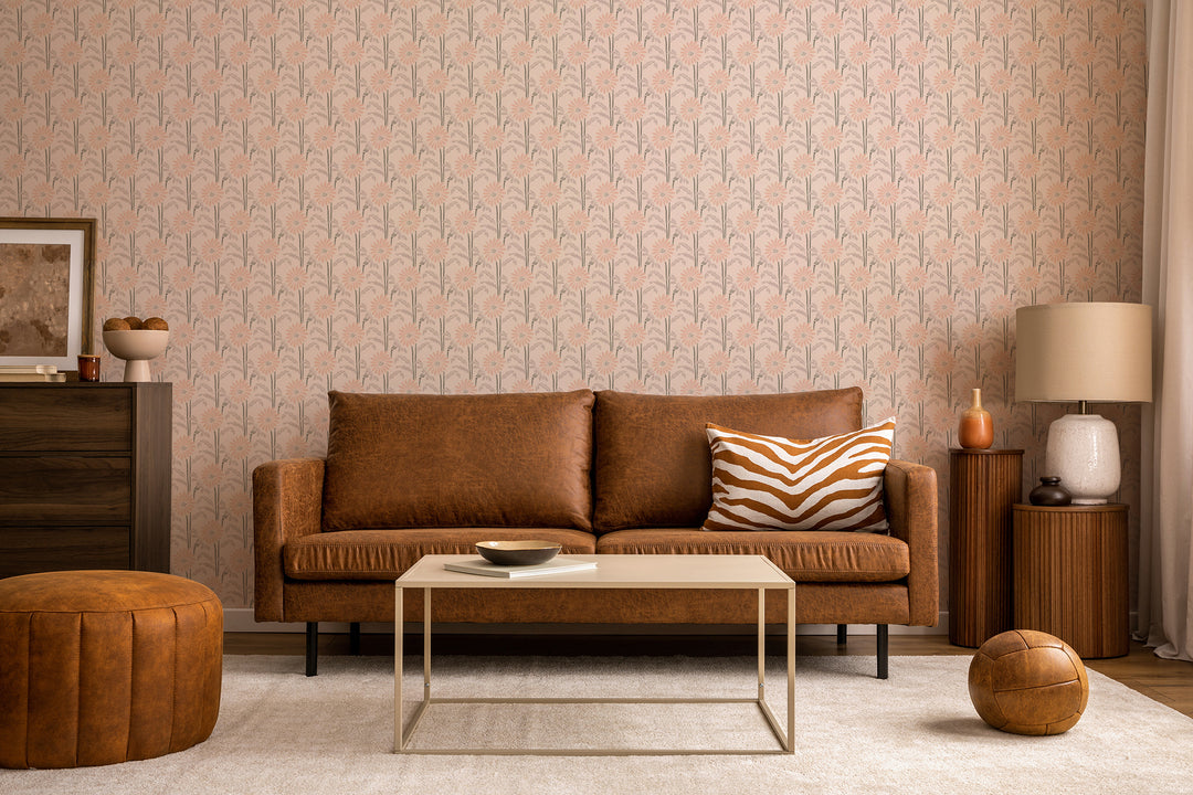 Woodland Bloom - Pink Apricot Floral Wallpaper