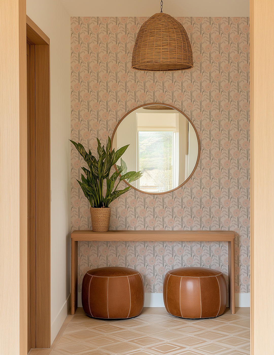 Woodland Bloom - Pink Apricot Floral Wallpaper