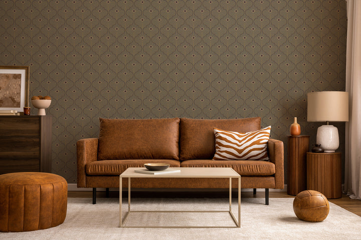 Moroccan Peacock - Brown Stone Wallpaper