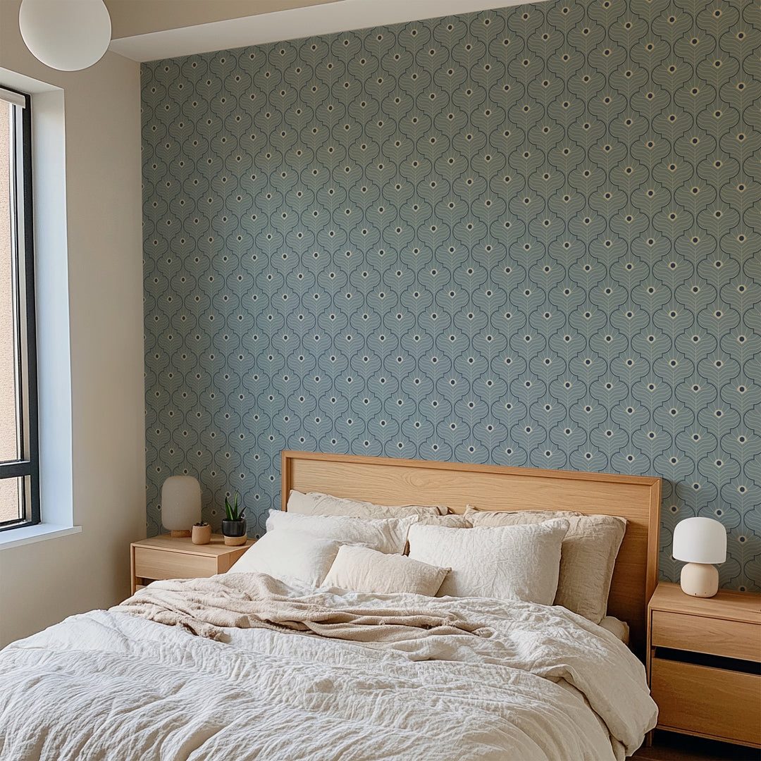 Moroccan Peacock - Lacquered Blues Wallpaper