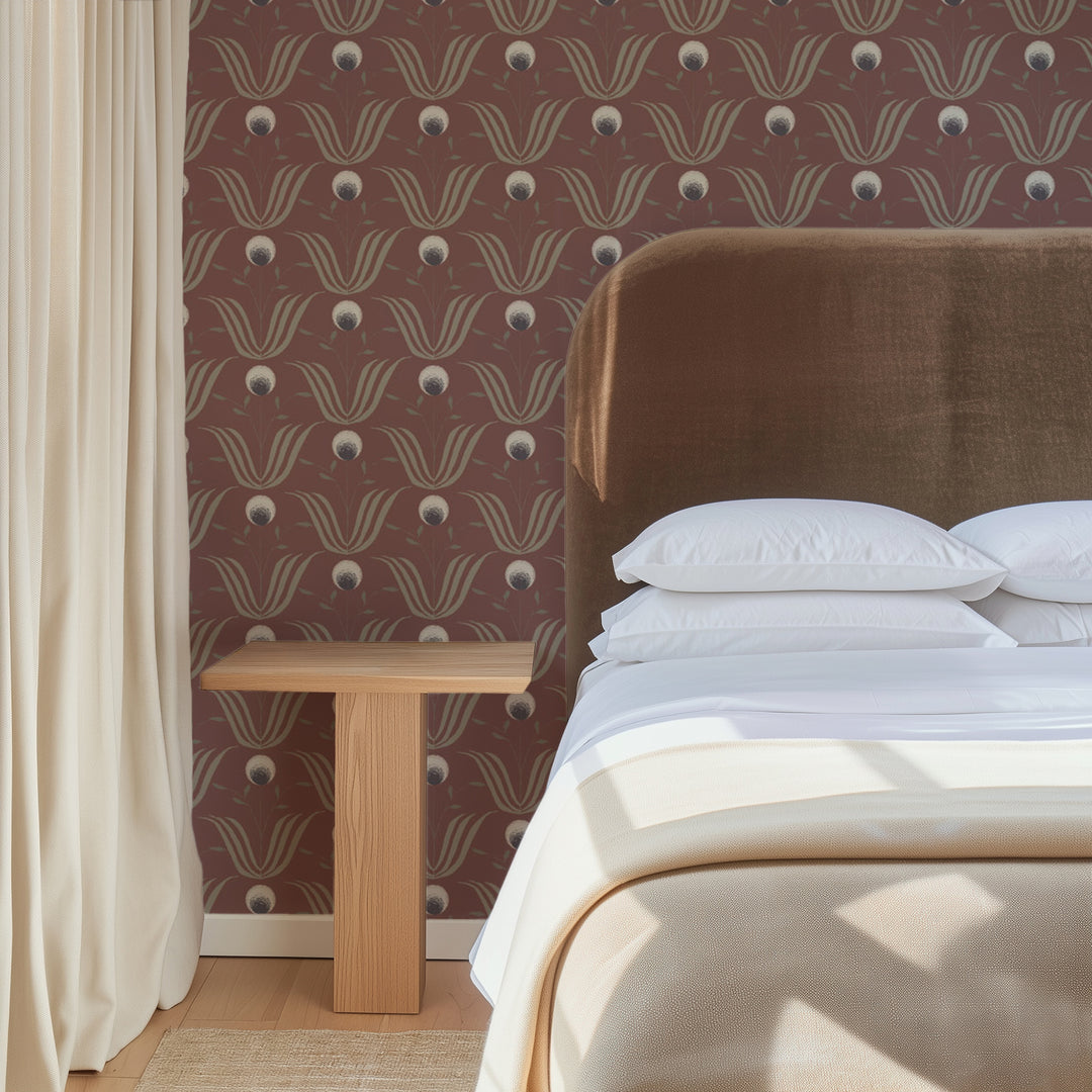 Spring Bloom - Burgundy Floral Wallpaper